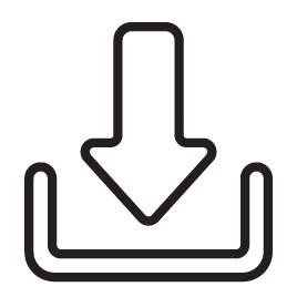 Download icon with downward arrow pointing into a tray or box