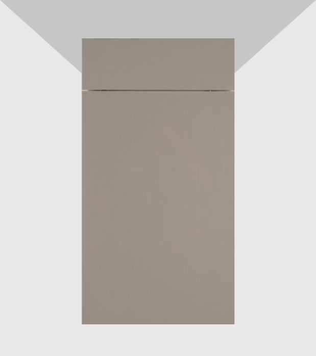 A tall, gray refrigerator with a closed door, set against a plain wall.