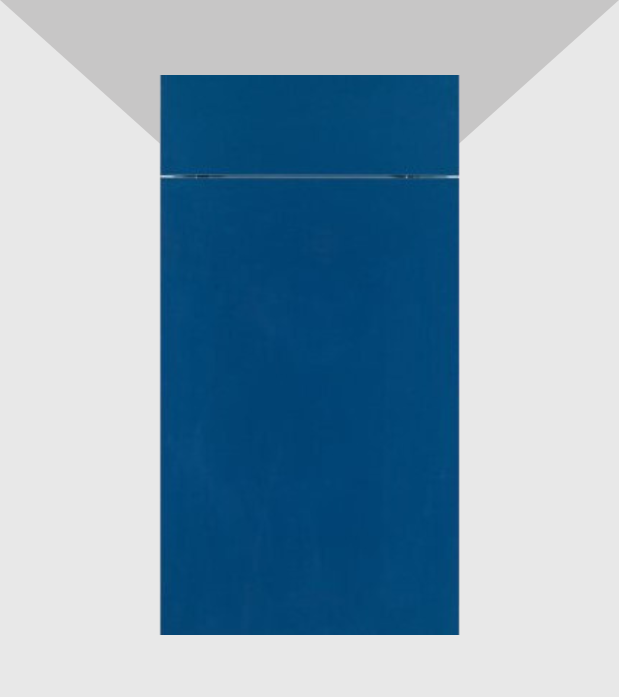Blue rectangular refrigerator with a top freezer.