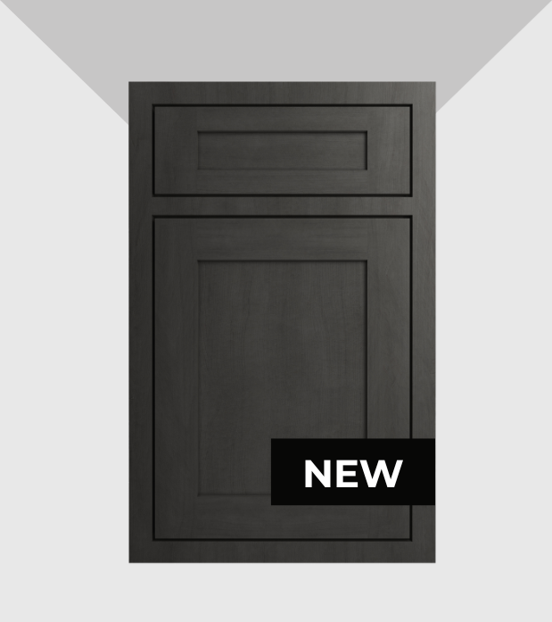 A new black cabinet with double doors, one smaller top door and a larger bottom door.