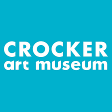 Logo of Crocker Art Museum with white text on a blue background