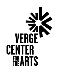 Logo of Verge Center for Arts with a black circular graphic and text below.