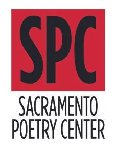 Logo of Sacramento Poetry Center featuring bold black letters 'SPC' on a red background with 'Sacramento Poetry Center' written below.