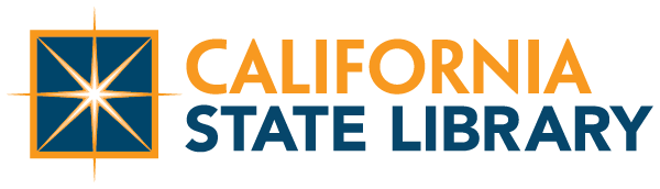 California State Library logo with a starburst design and text in orange and blue