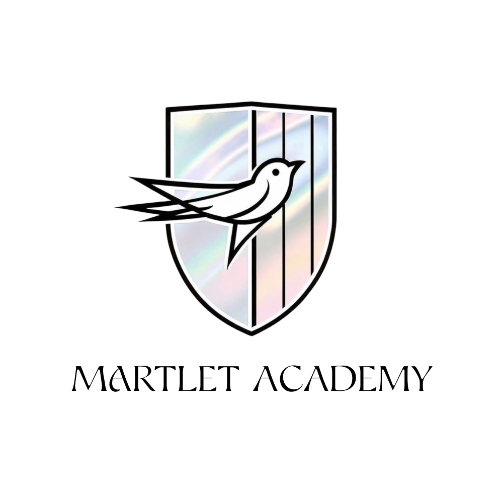A logo featuring a shield with an iridescent or holographic background, a stylized bird in flight, and vertical lines on the shield.