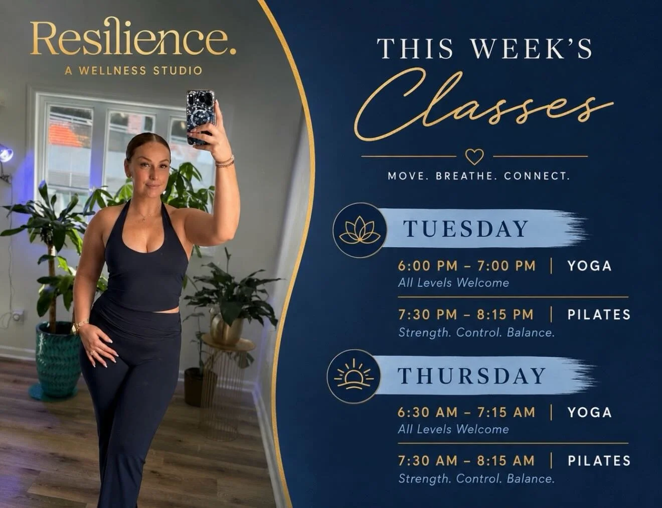 Join me this week at @resiliencewellnessstudio for some Yoga and Pilates✨💙

🧘&zwj;♀️ Tuesday
6PM&ndash;7PM Yoga
7:30PM&ndash;8:15PM Pilates

🌅 Thursday
6:30AM&ndash;7:15AM Yoga
7:30AM&ndash;8:15AM Pilates

See you on the mat 💙 

 #newjersey #yoga