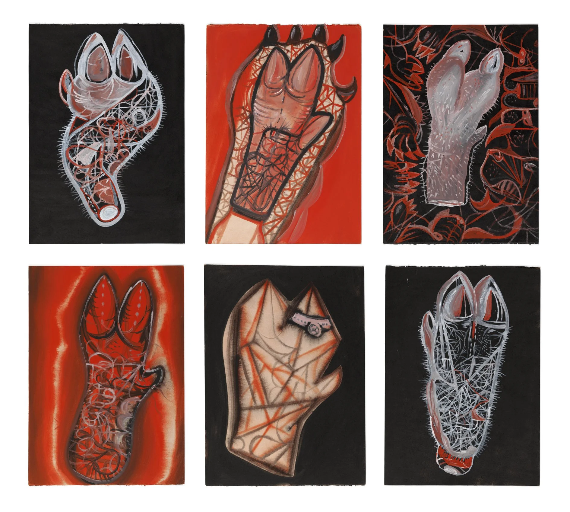 MGZ_ZIOLK40311_JJZ_Untitled (Pigs Trotters)_6 parts_35,4x25cm_gouache, ink on paper_2008_framed each_72dpi.jpg