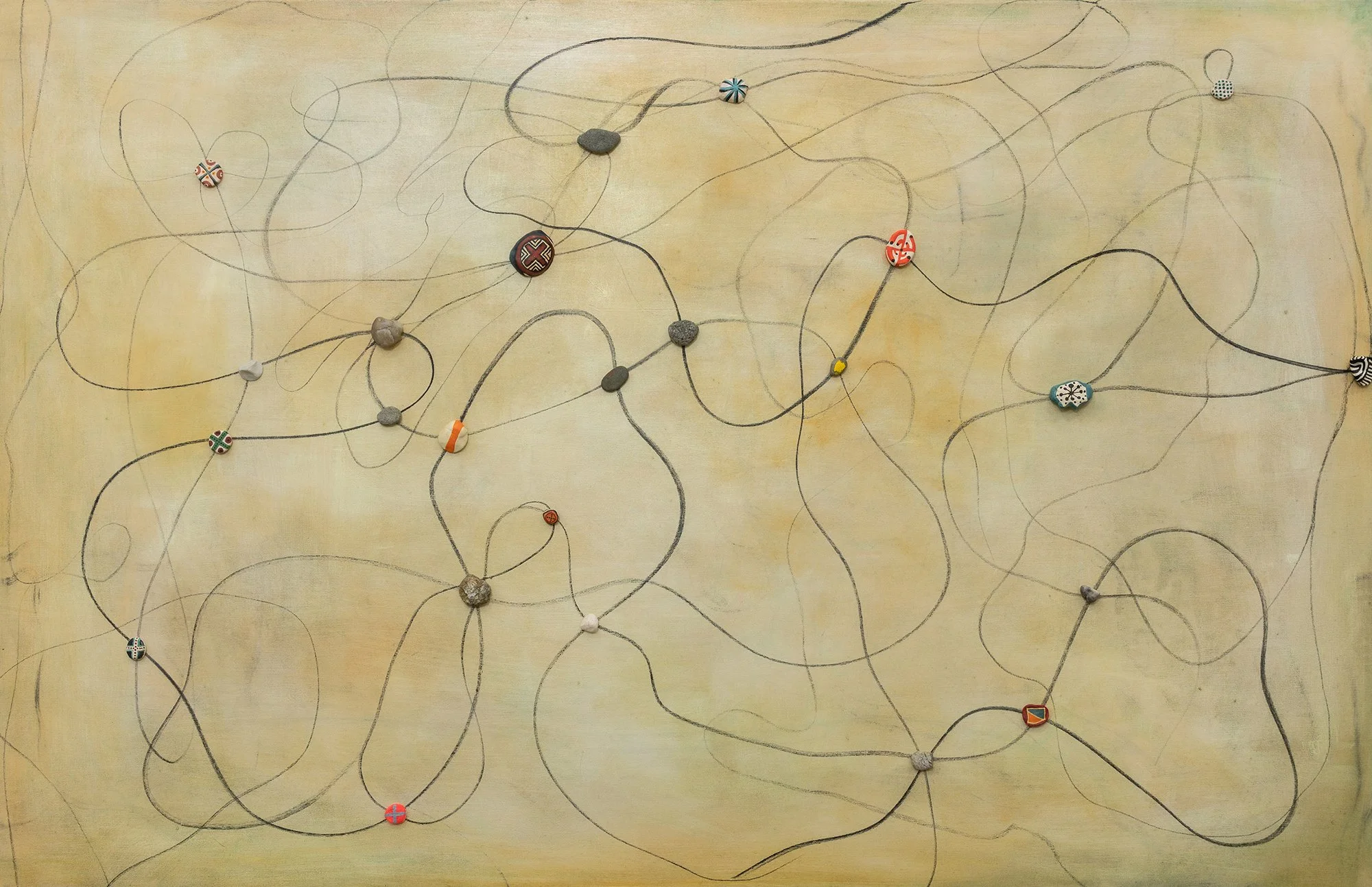 Ulotne ścieżki trwania, ślady opadłych liści 113x175 2024 oil acrylic charcoal stones terracote on canvas.jpg