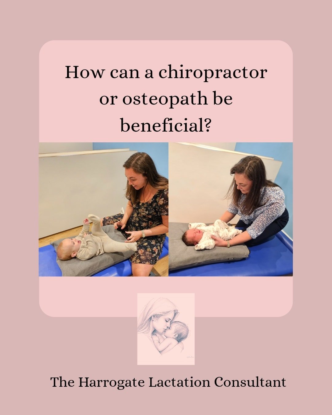 💚 Chiropractor and osteopath 💚

Exploring complimentary therapies may be beneficial for you and your baby.

Both can be gentle, non invasive and might be beneficial for colic, torticollis, feeding or sleep issues.

A chiropractor or osteopath could