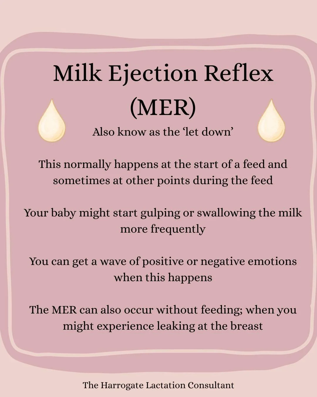 💧Milk Ejection Reflex (MER)

💧Know your body during your infant feeding journey

💧The release of milk at the breast

💧Do not worry if you do not experience 'leaky' breasts this does not indicate how much milk you have

💧This is a hormonal respon