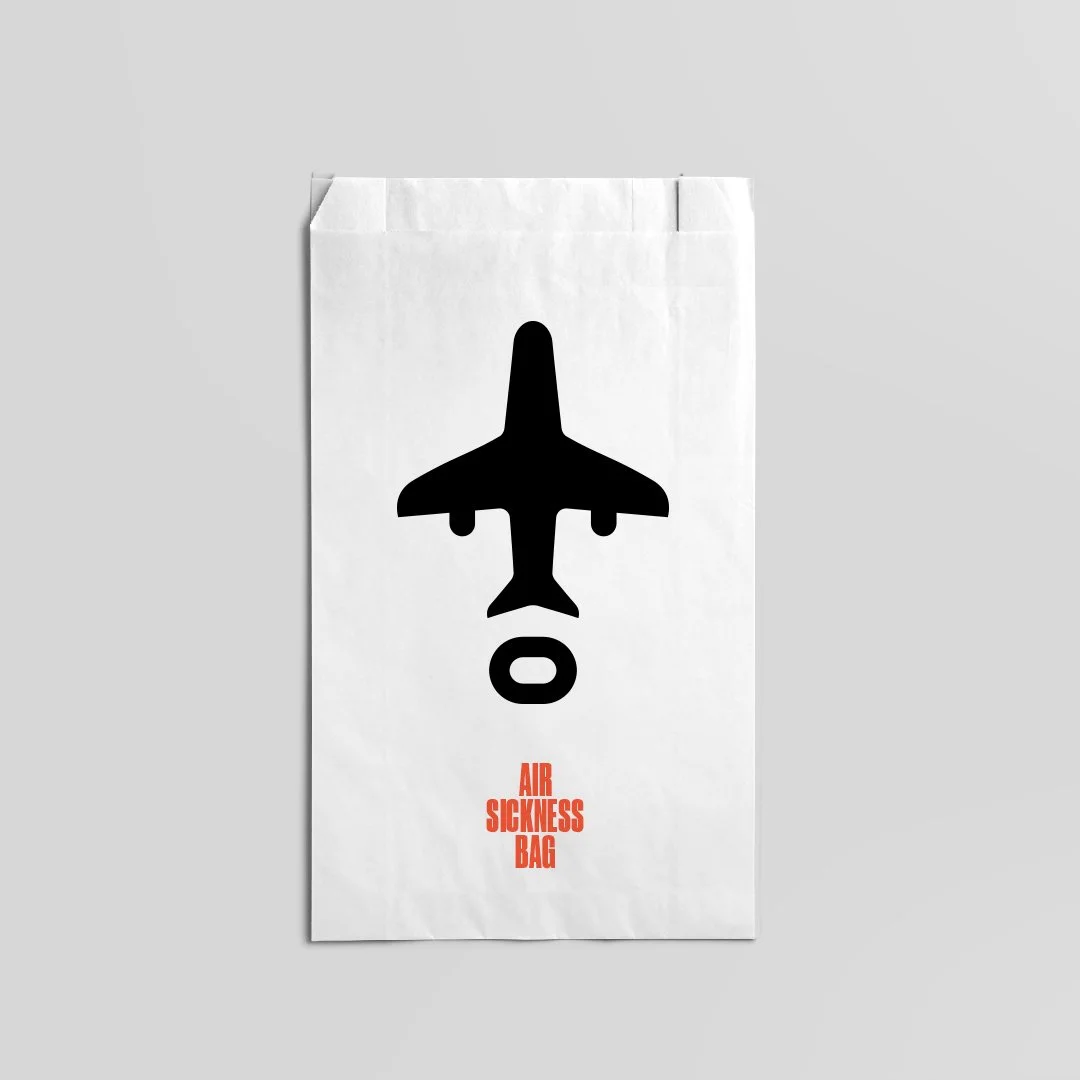 Air sickness bag for Canada Jetlines with surprised face and logo.