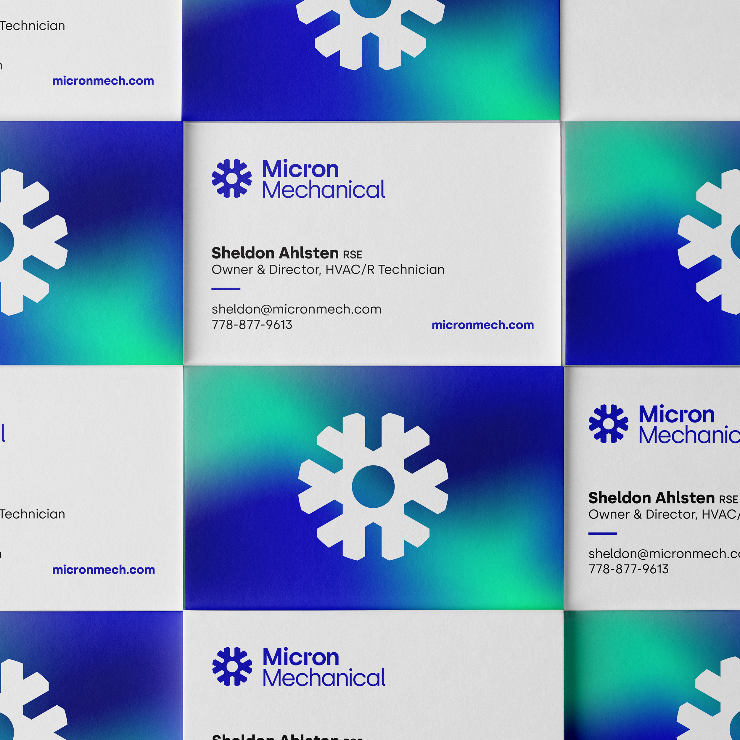 Business cards for Micron Mechanical.