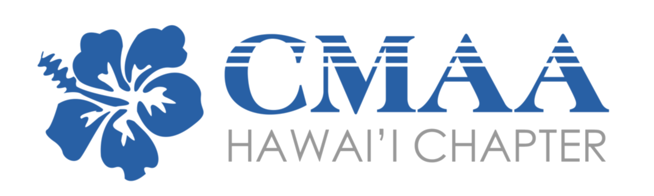 Logo for CMAA Hawaii Chapter with a large blue hibiscus flower and the text 'CMAA Hawaii Chapter'.