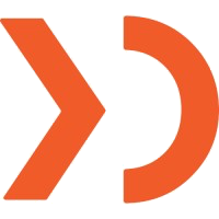 Logo with an orange right arrow followed by an orange mirrored right arrow