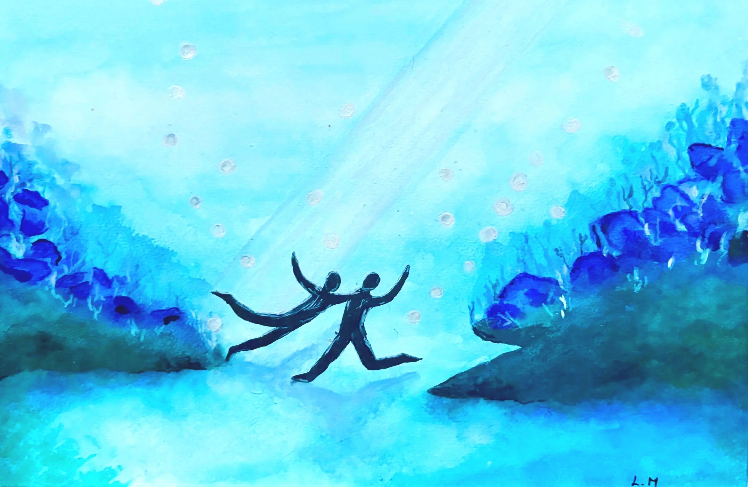 Vers l'infini bleu - Aquarelle sur papier