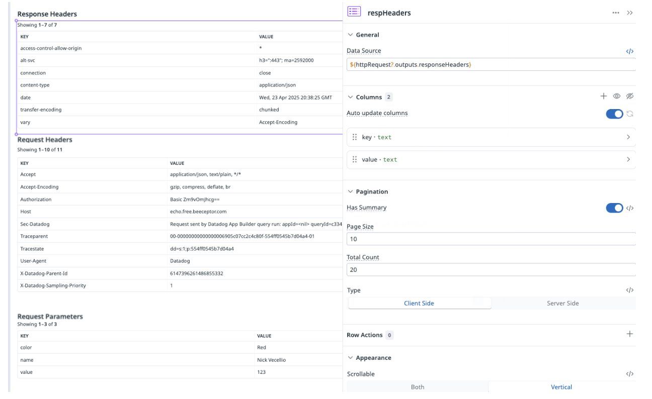 Screenshot of response headers