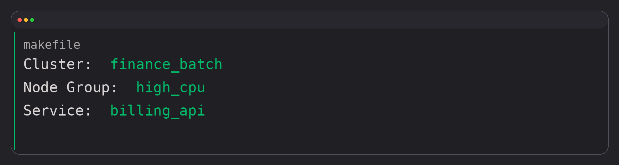 Layer 3 tagging guidance for Datadog, focusing on detailed resource tags like Cluster (finance_batch), Node Group (high_cpu), and Service (billing_api), with a makefile-style example.