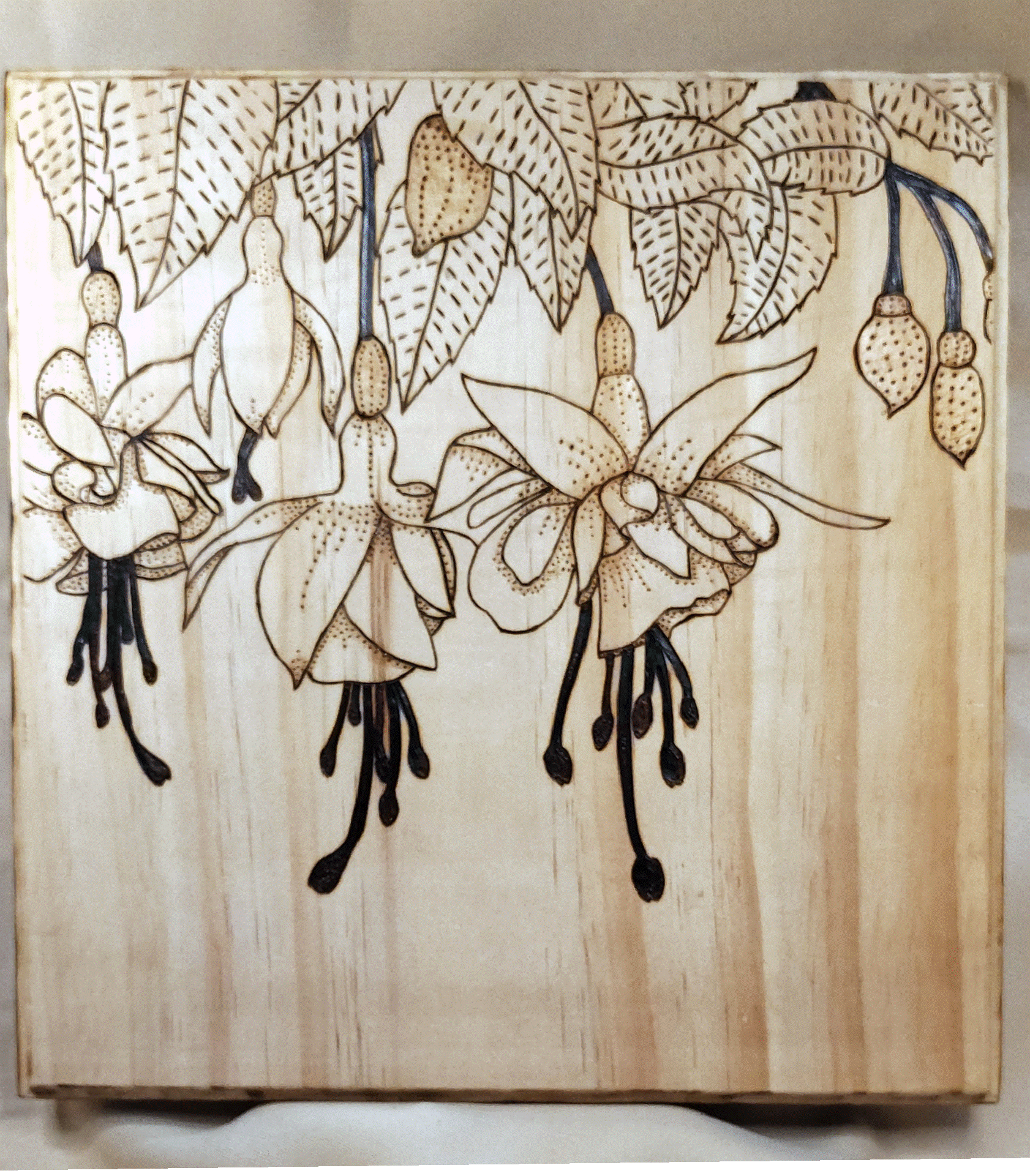 Handcrafted Floral Wood-Burned Sign
