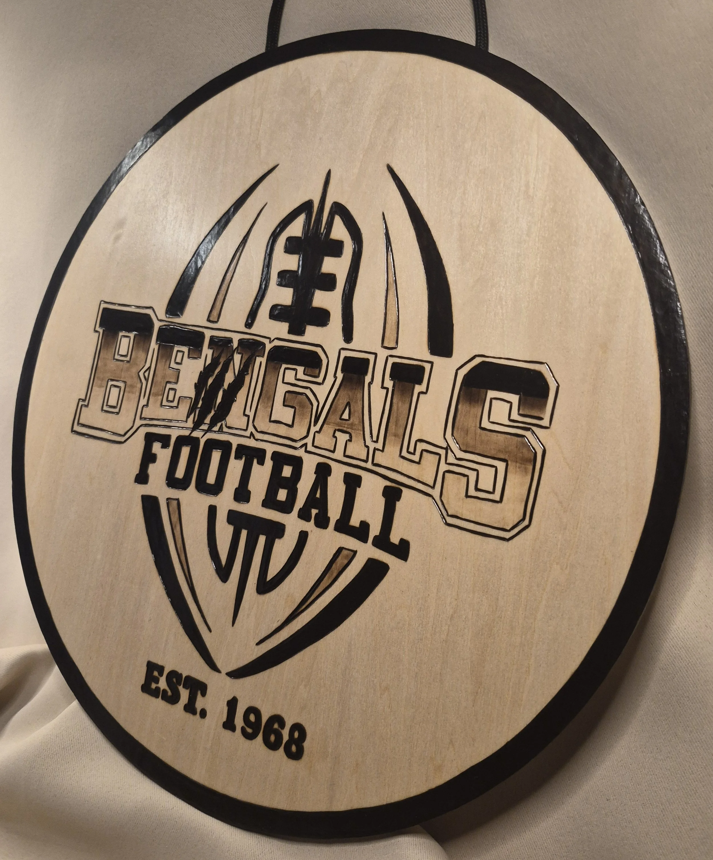 Cincinnati Bengals Handmade Wood-Burned Sign - Custom Wood-Burned Home and Business Signs & Monograms Crafted to Stand Out__