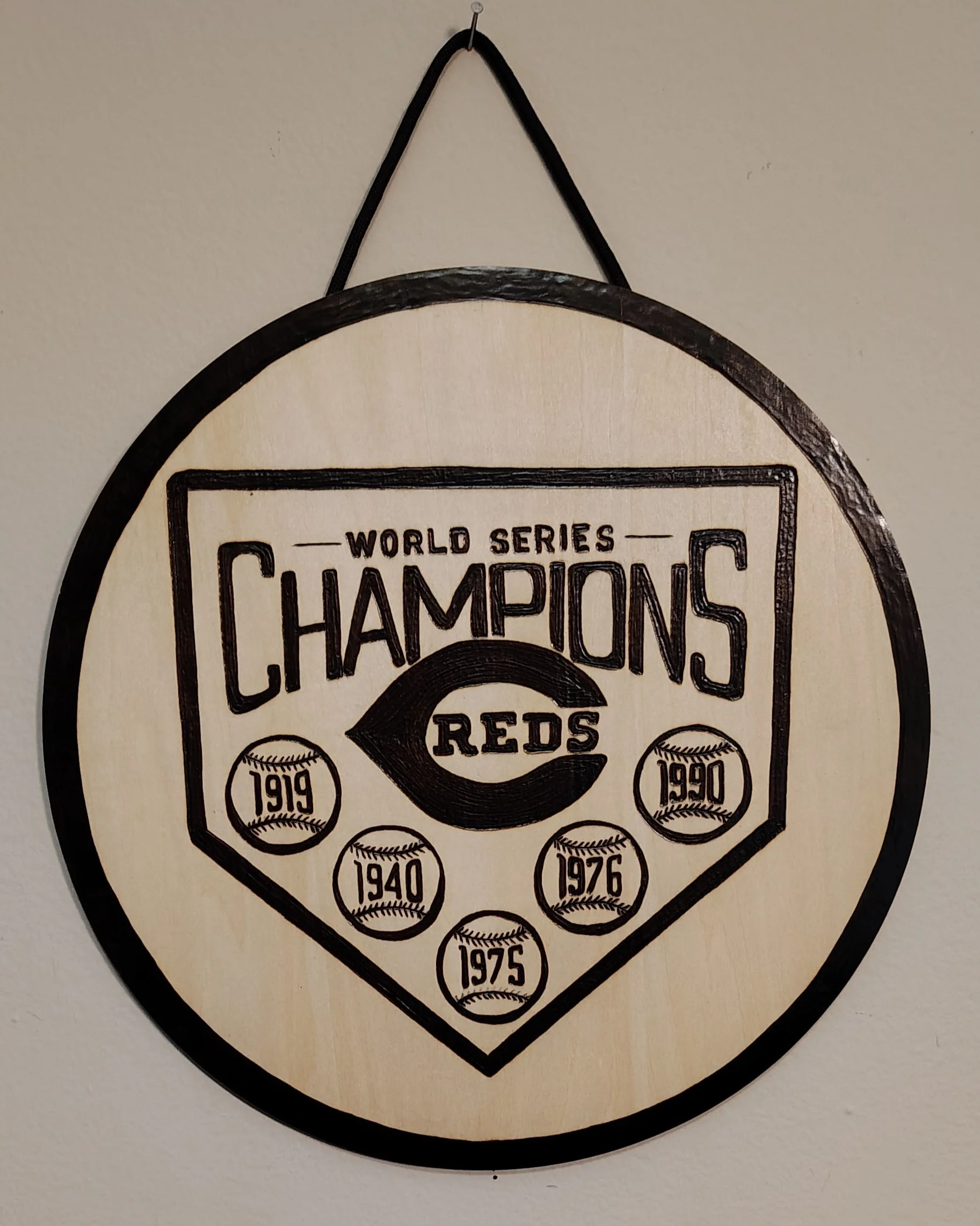 Cincinnati Reds World Champions Wood Burnt Sign