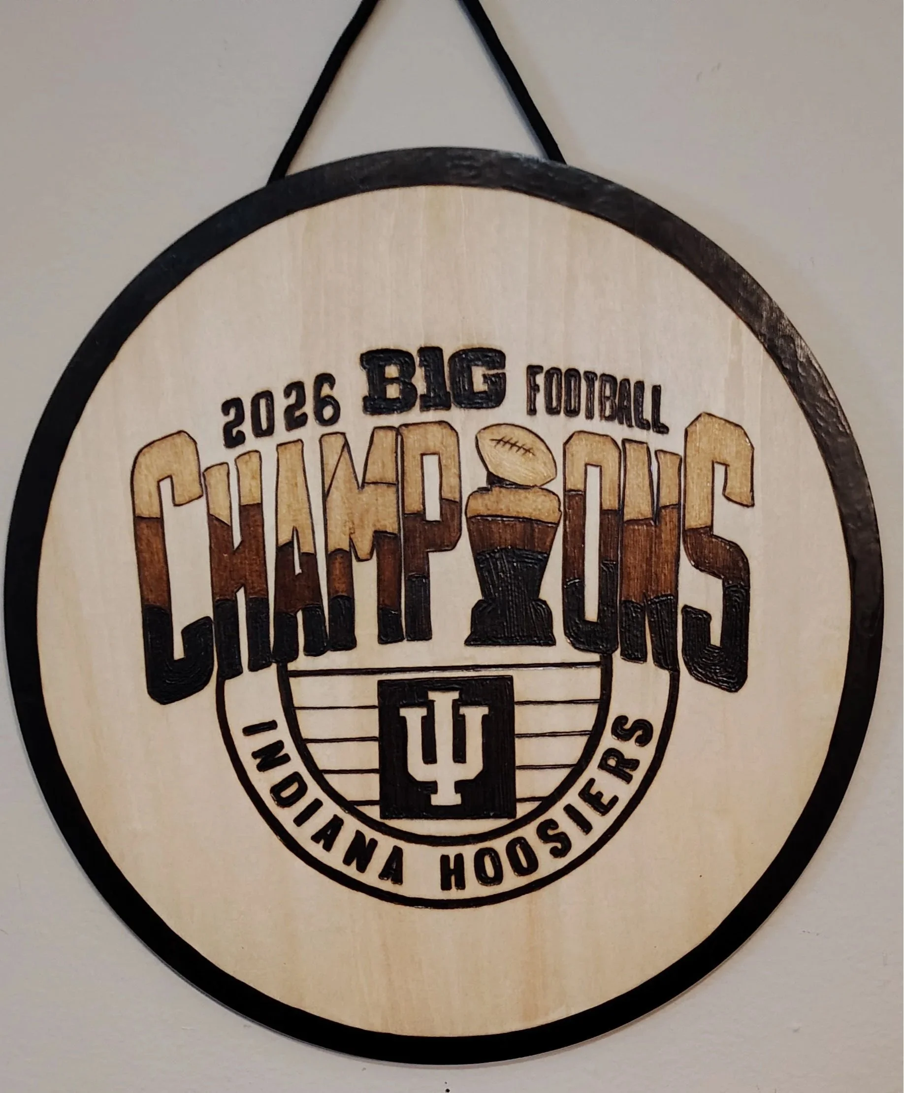 Indiana Hoosiers Championship Wood-Burned Sign - Custom Wood-Burned Home and Business Signs & Monograms Crafted to Stand Out__