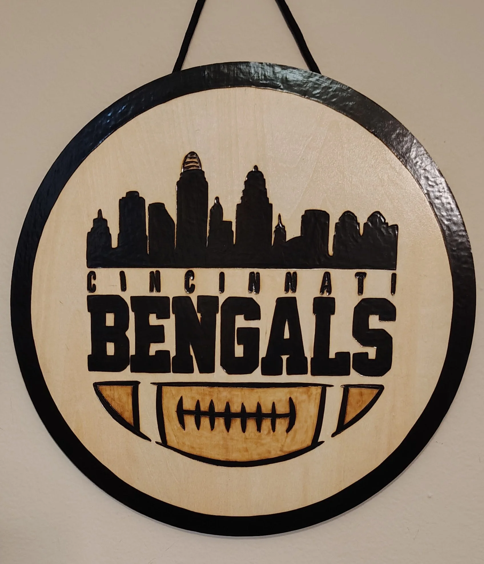 Cincinnati Bengals Skyline Wood-Burned Sign