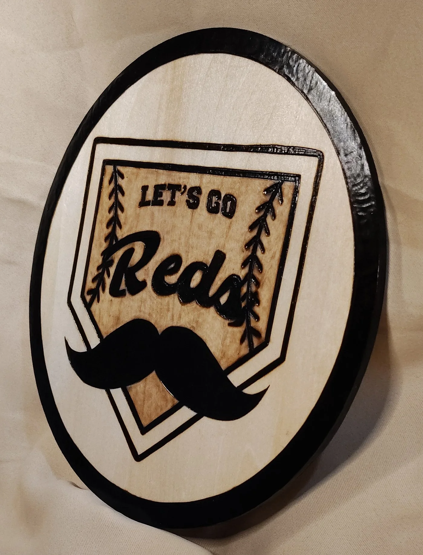 Let's Go Reds Handcrafted Wood-Burned Plaque - Custom Wood-Burned Home and Business Signs & Monograms Crafted to Stand Out__