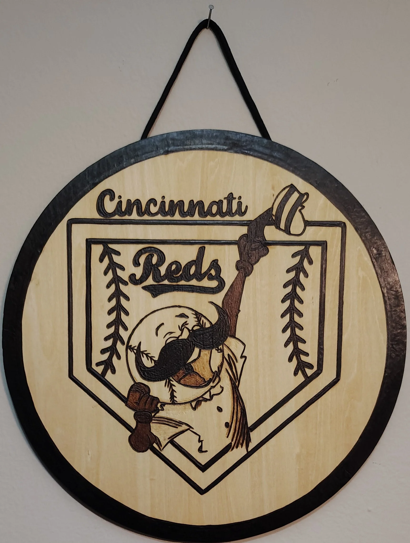 Cincinnati Reds Handmade Wood-Burned Home Plate Featuring Mr. Redlegs