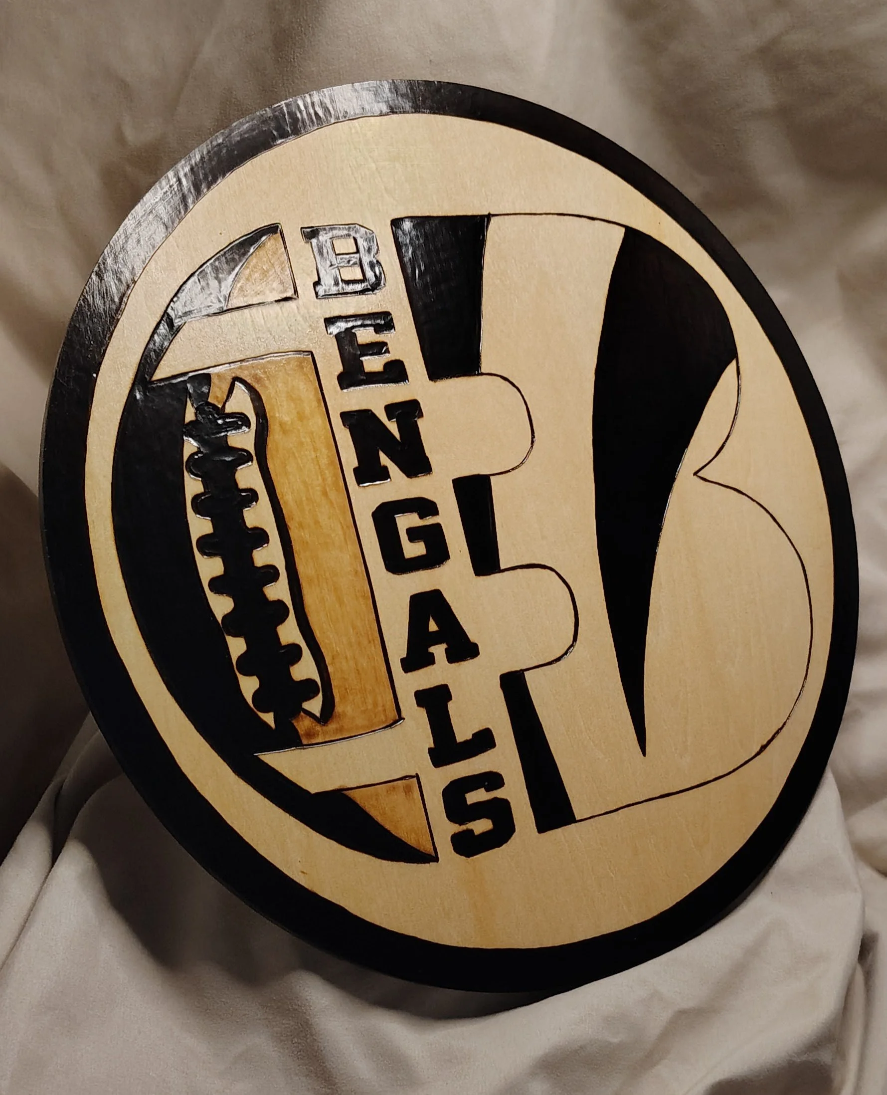 Cincinnati Bengals Iconic 'B' Handmade Wood-Burned Sign