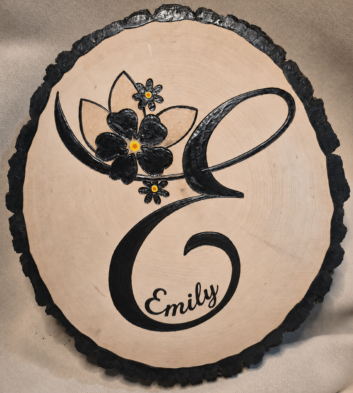 Personalized Flower Monogram Wood Burned Sign