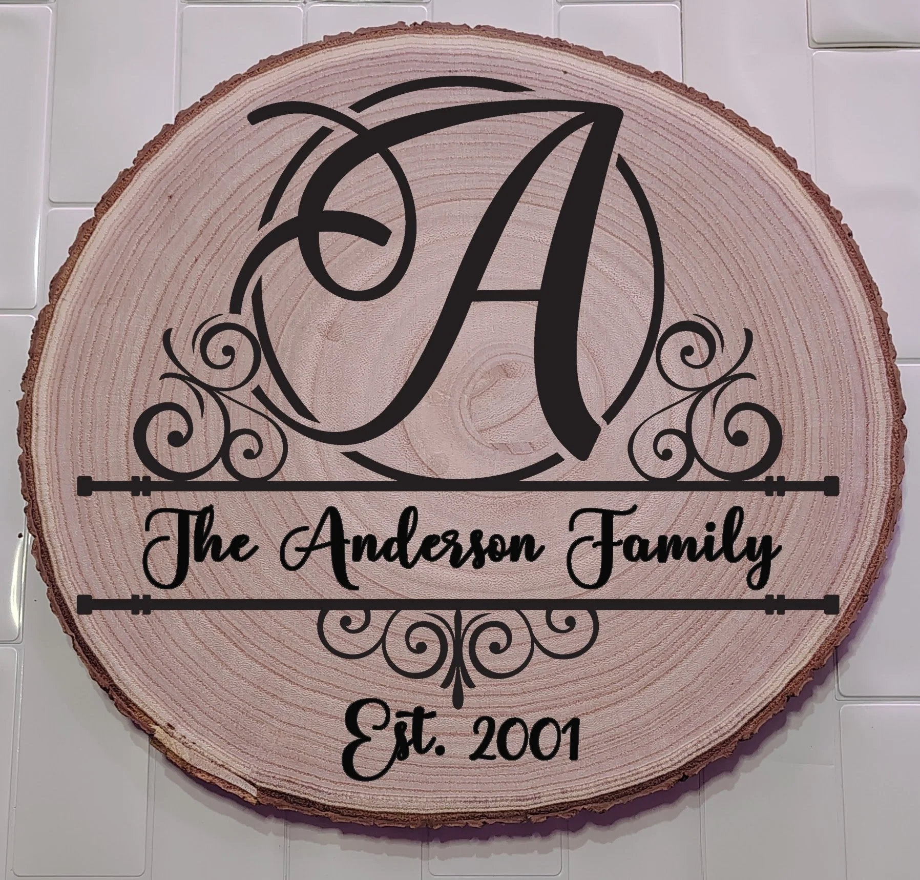 Custom Wood-burned Family Monogram Swirl Sign A - Z