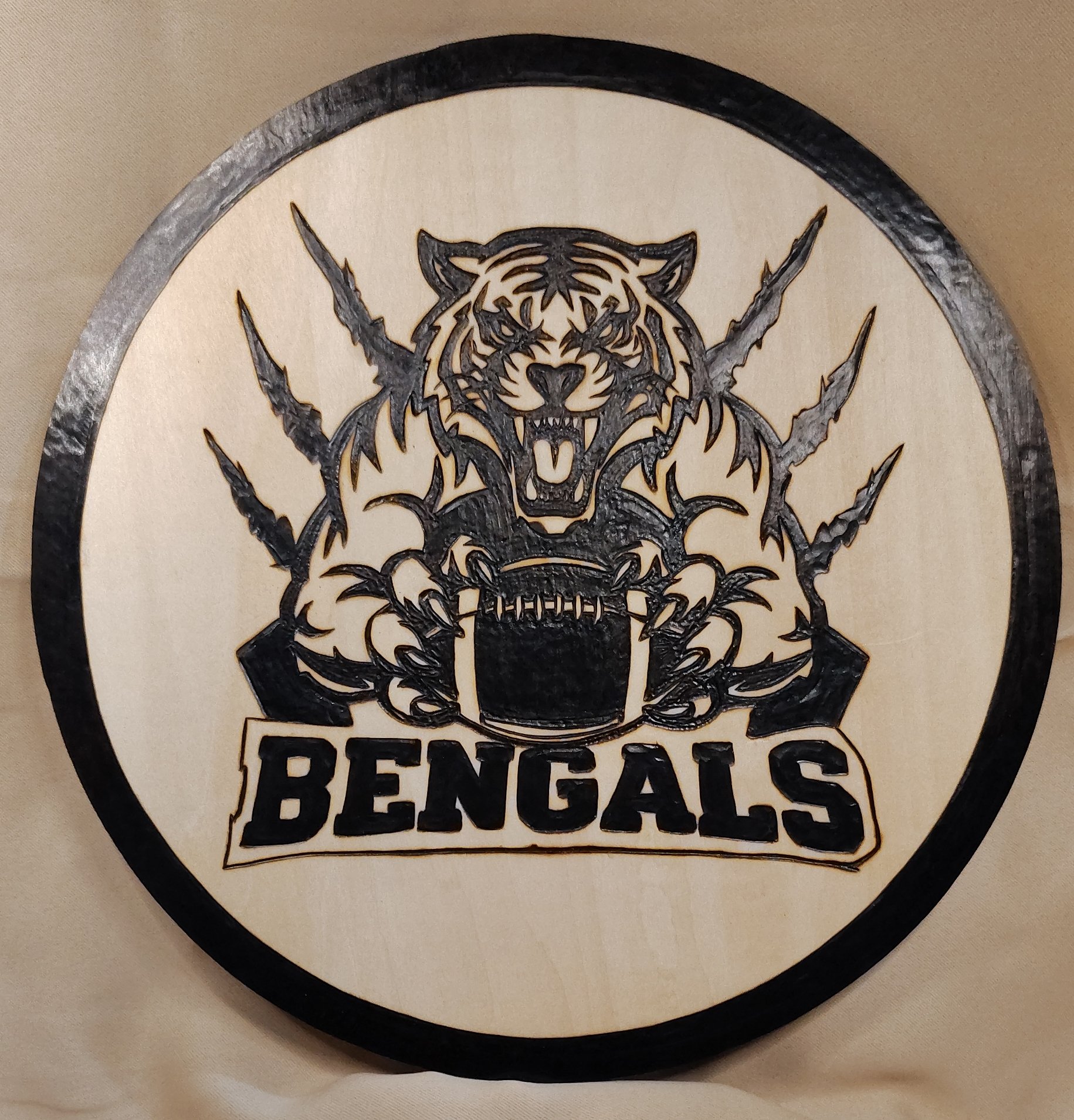 Cincinnati Bengals Tiger Wood-Burned Sign