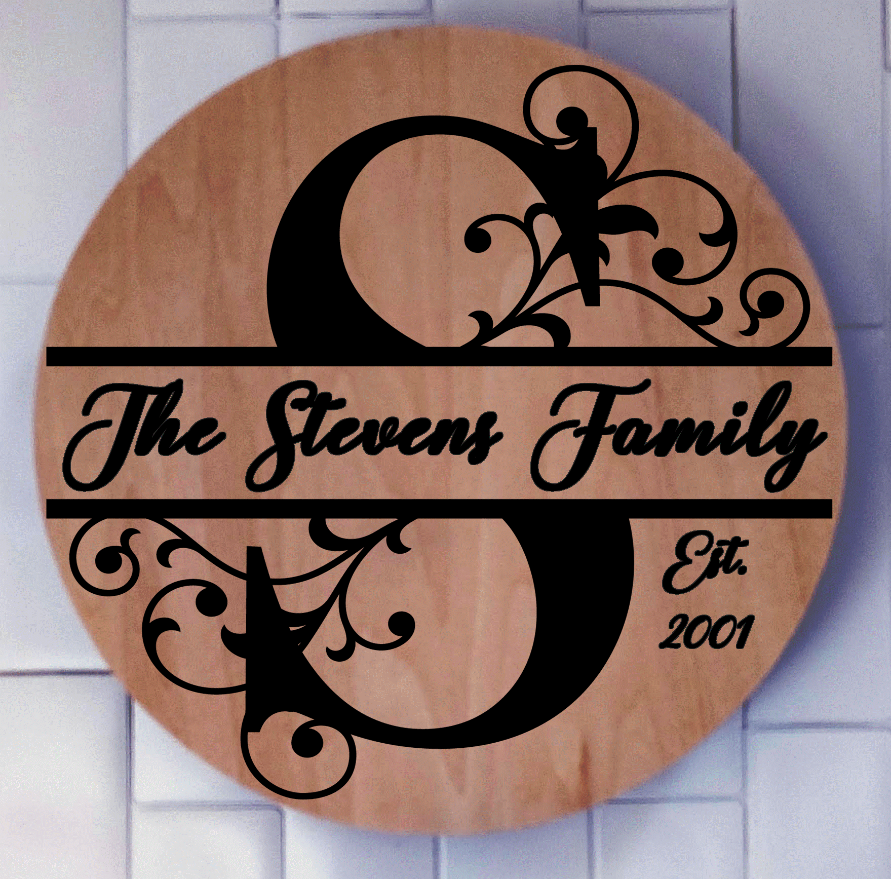 Custom Monogram Swirl Wood Burned Sign