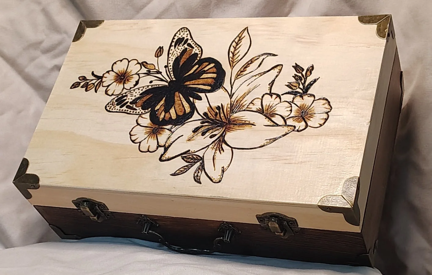 Floral Butterfly Hand-Burned Keepsake Box