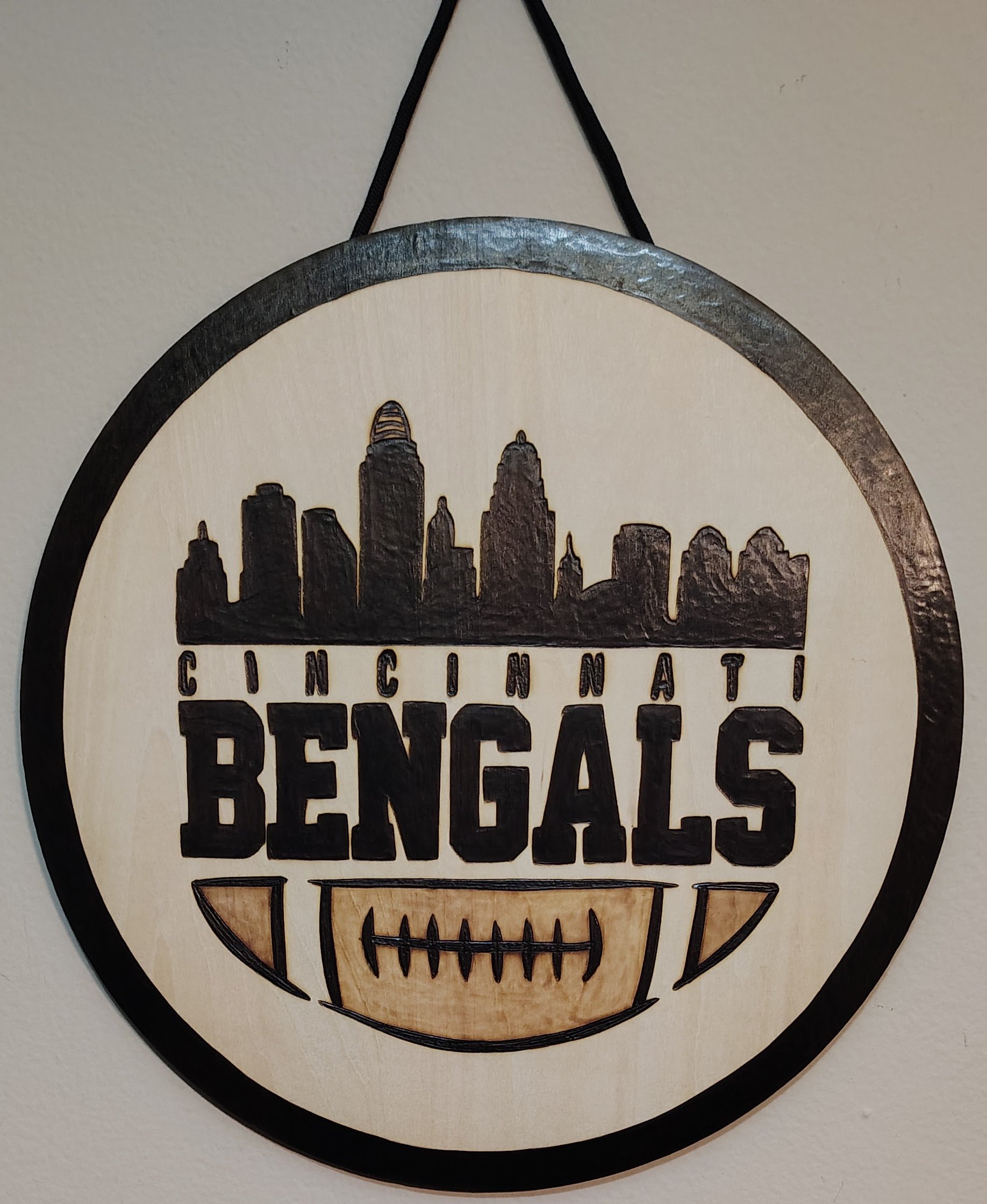 Cincinnati Bengals Skyline Wood-Burned Sign