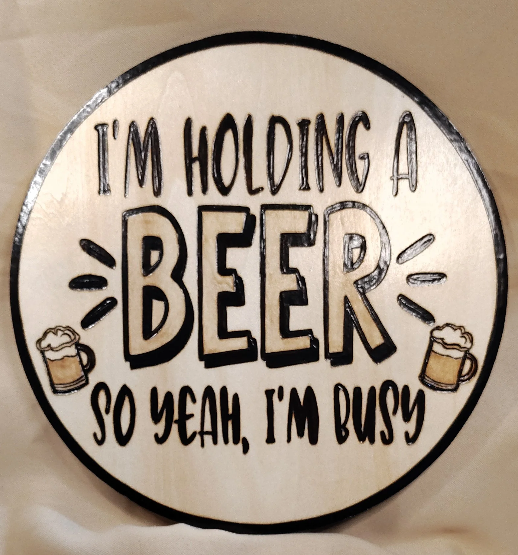 Handmade Wood-Burned Beer Sign