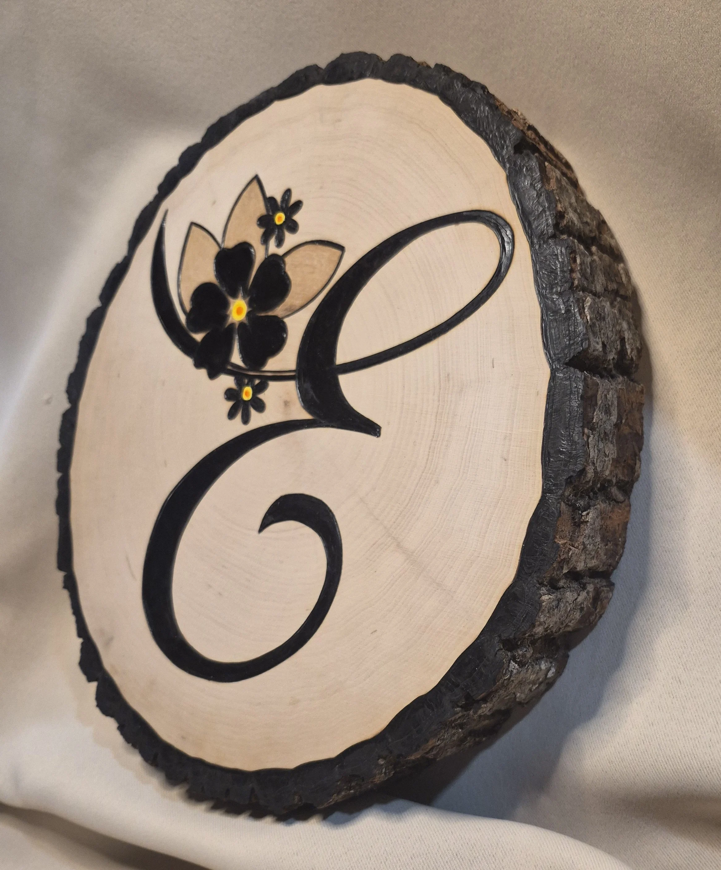 Personalized Flower Monogram Wood Burned Sign