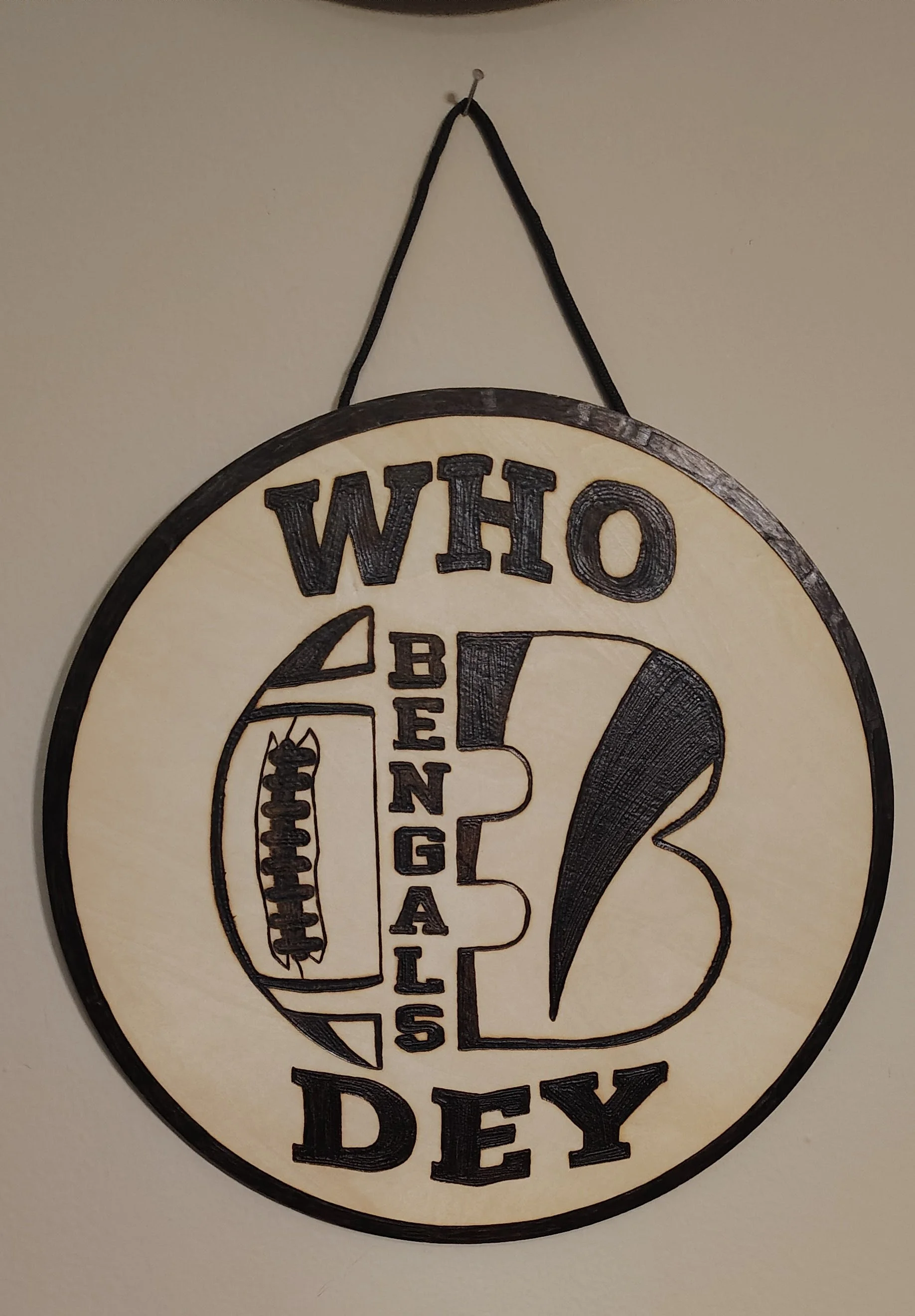 Bengals Wood Burnt Who Dey Sign