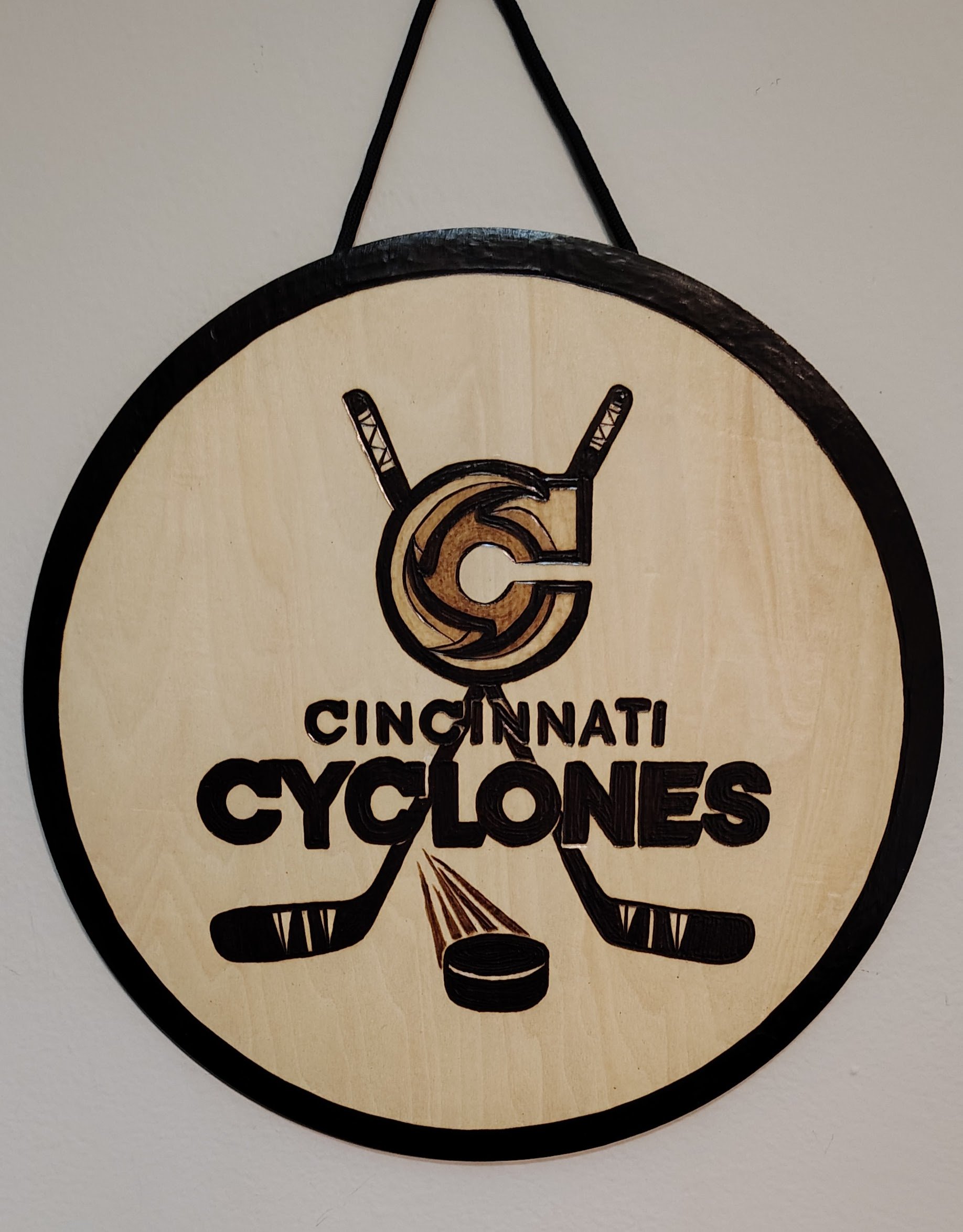 Cincinnati Cyclones Wood Burnt Sign