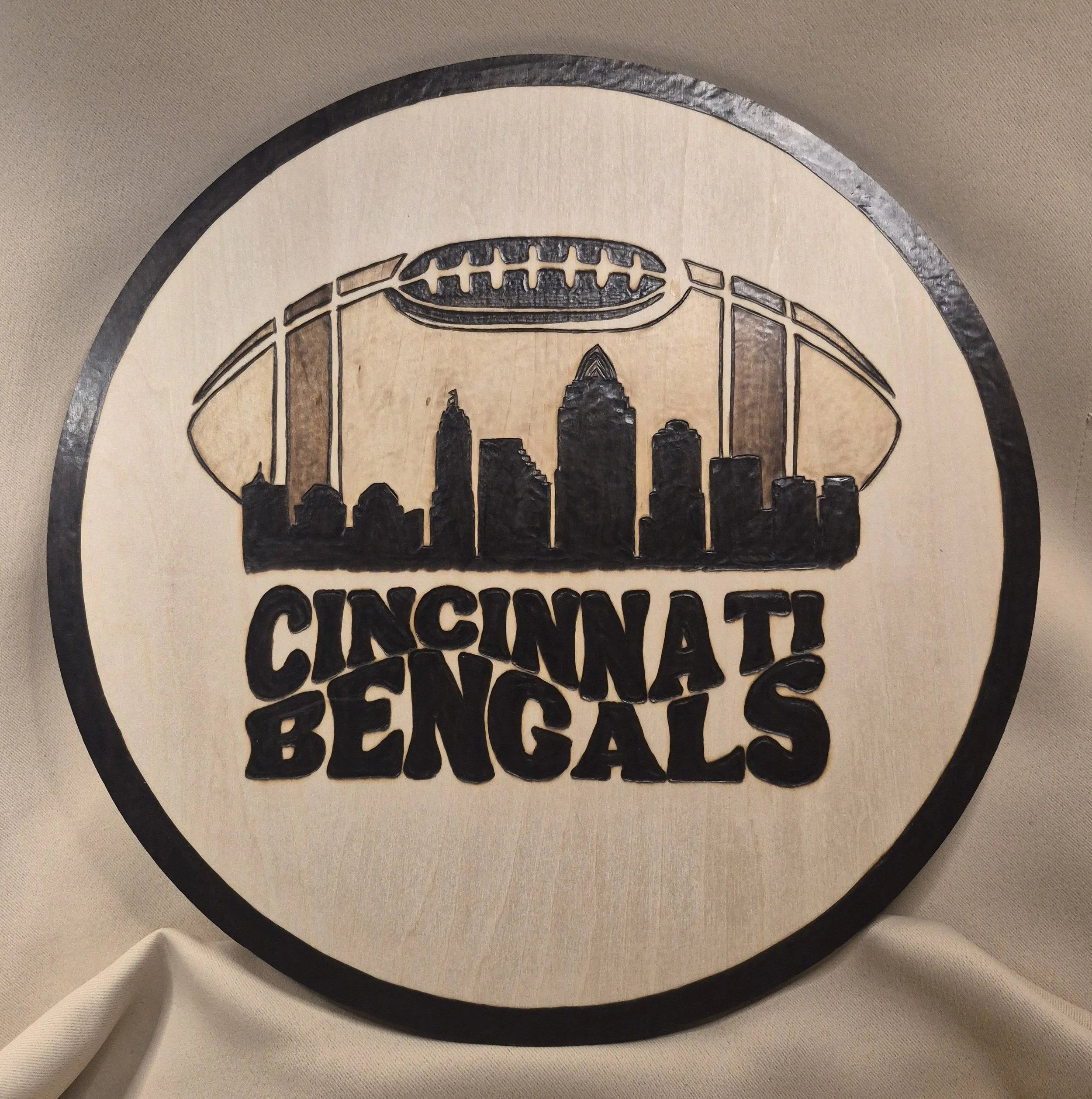 Cincinnati Bengals Skyline Wood-Burned Art