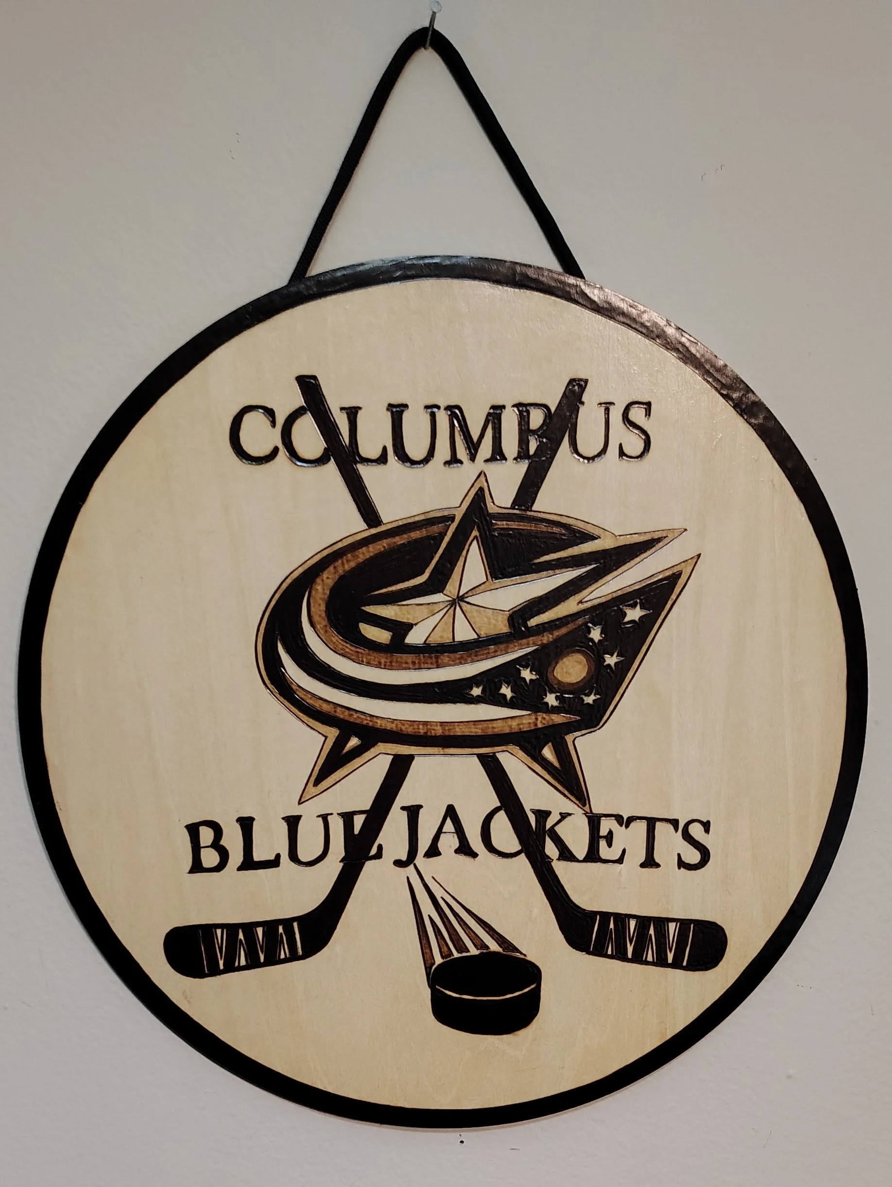 Columbus Blue Jackets Wood Burnt Sign