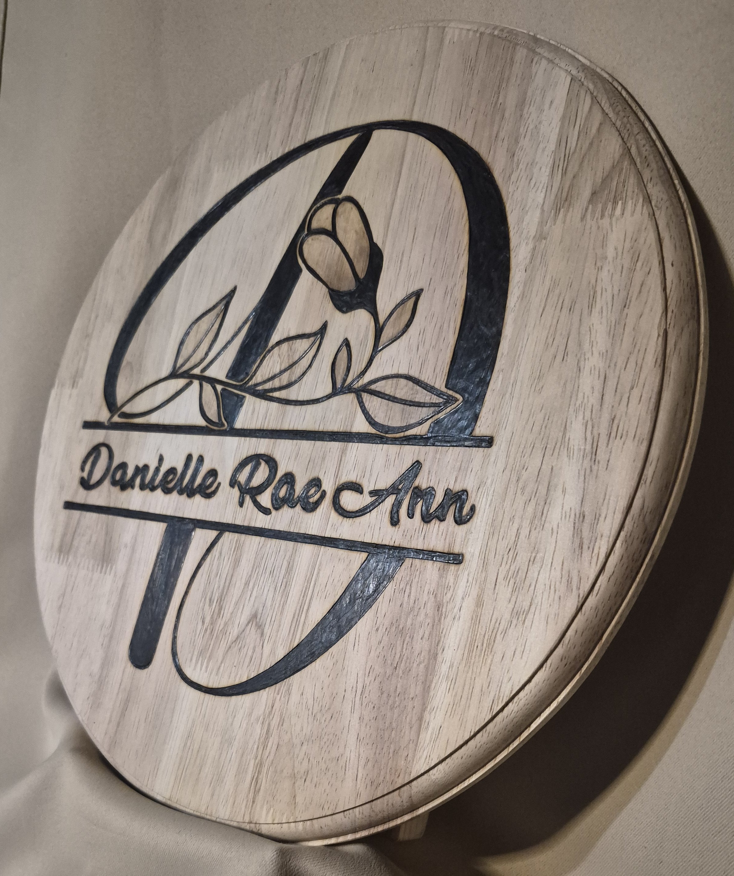 Custom Wood-Burned Floral Monogram Name Plaque - Custom Wood-Burned Home and Business Signs & Monograms Crafted to Stand Out__