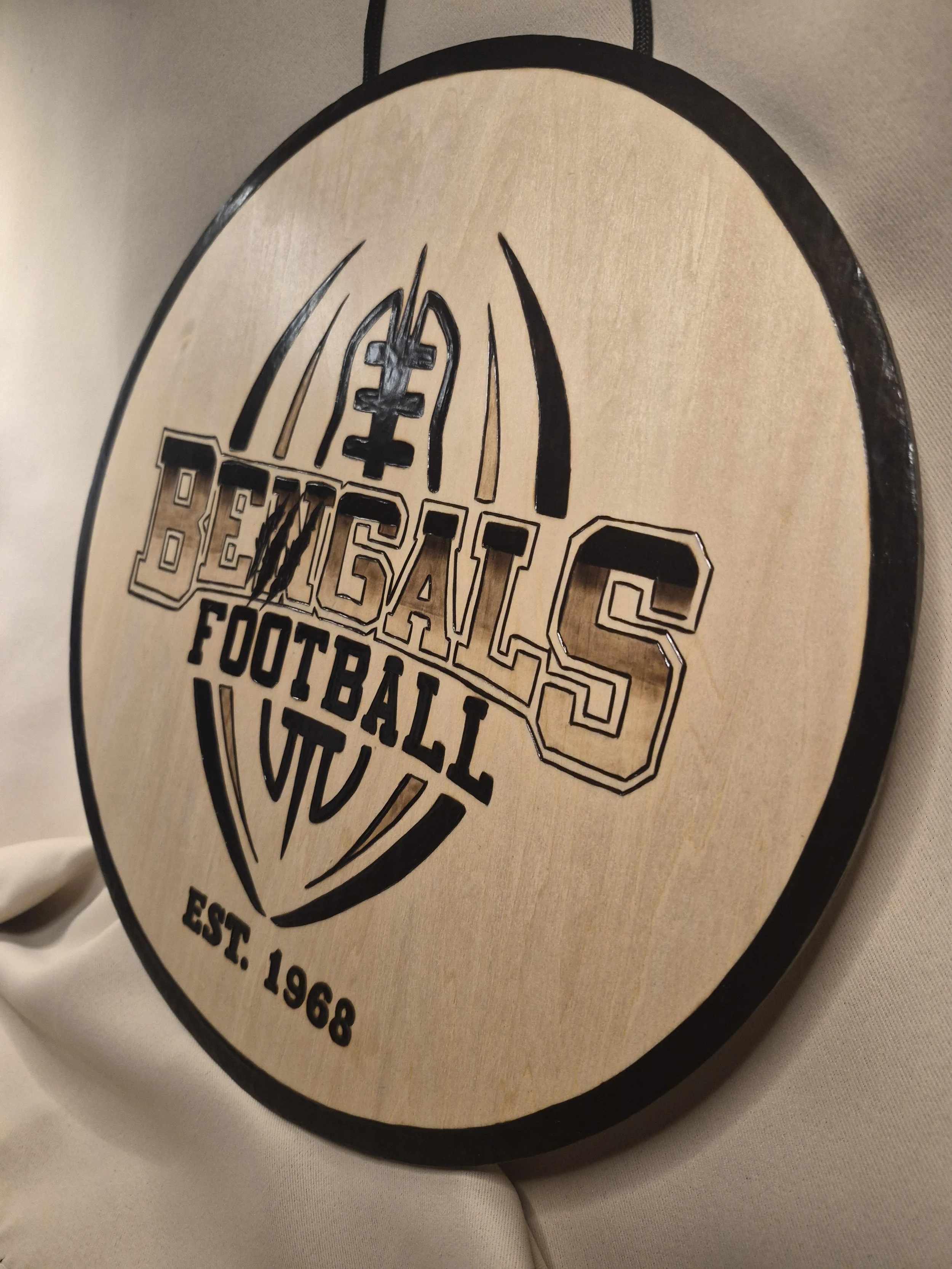 Cincinnati Bengals Handmade Wood-Burned Sign - Custom Wood-Burned Home and Business Signs & Monograms Crafted to Stand Out__