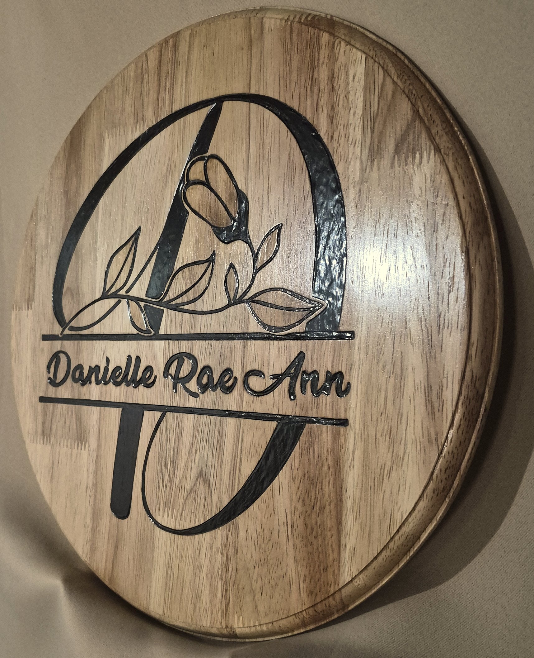 Custom Wood-Burned Floral Monogram Name Plaque - Custom Wood-Burned Home and Business Signs & Monograms Crafted to Stand Out__
