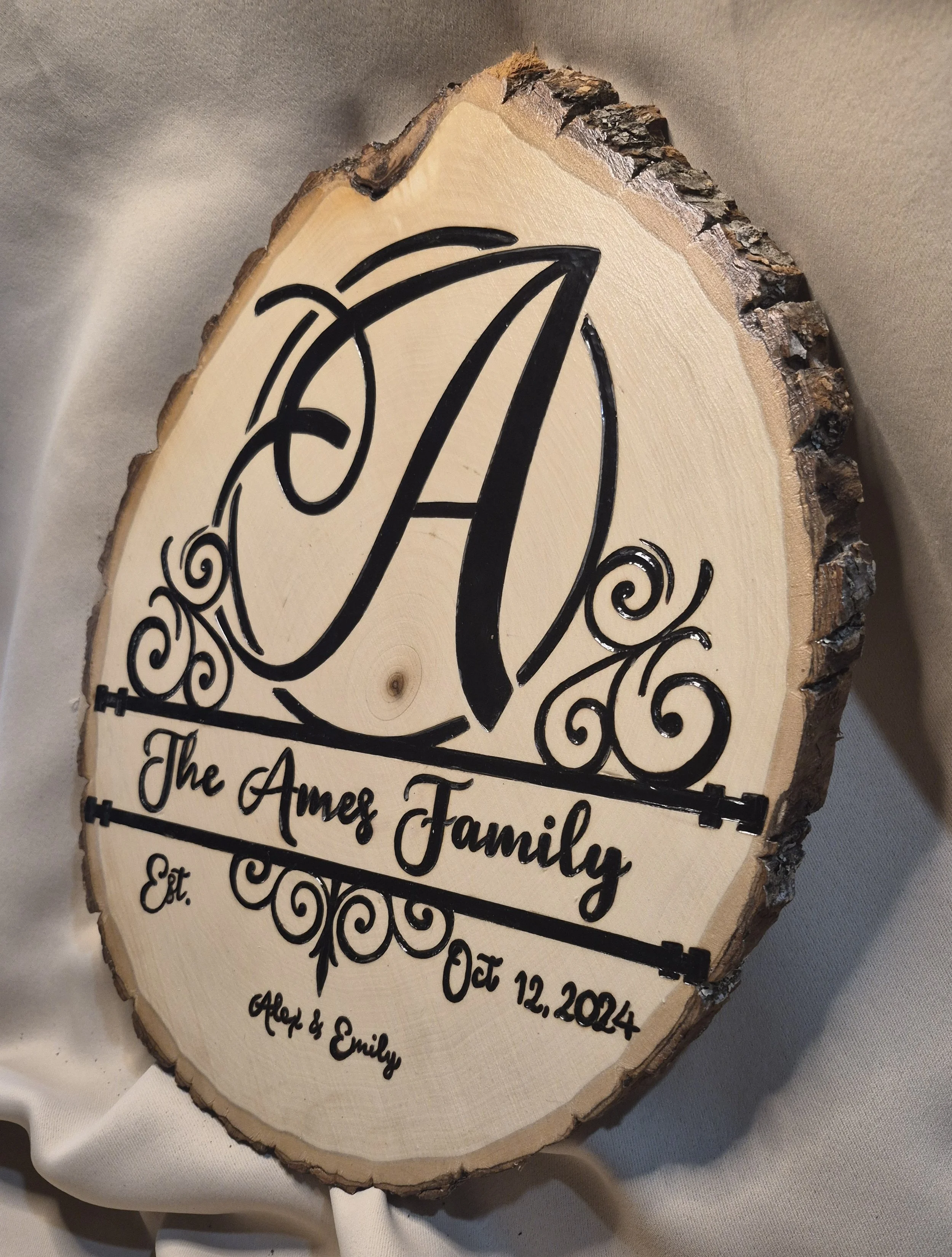 Custom Wood-burned Family Monogram Swirl Sign A - Z