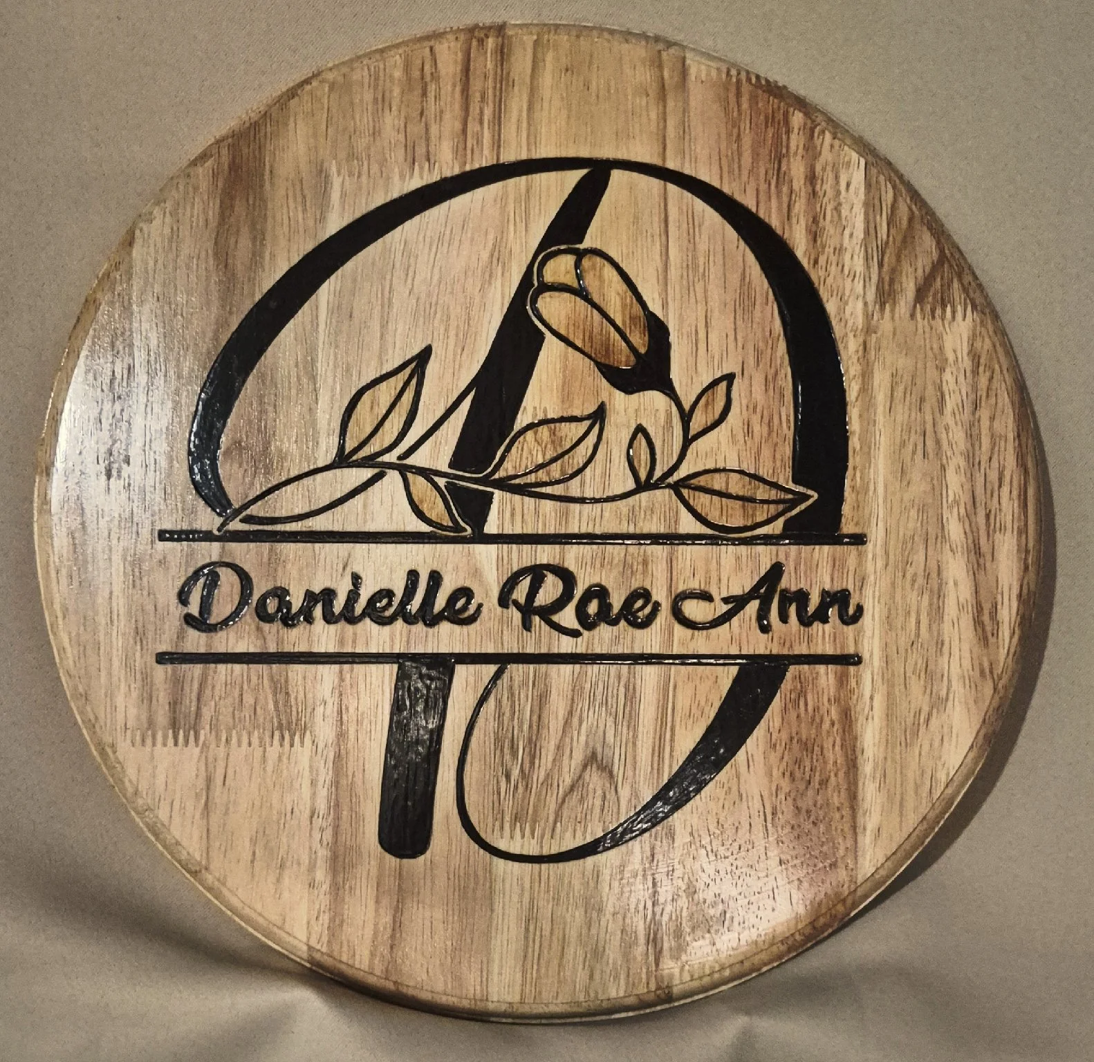 Custom Wood-Burned Floral Monogram Name Plaque - Custom Wood-Burned Home and Business Signs & Monograms Crafted to Stand Out__