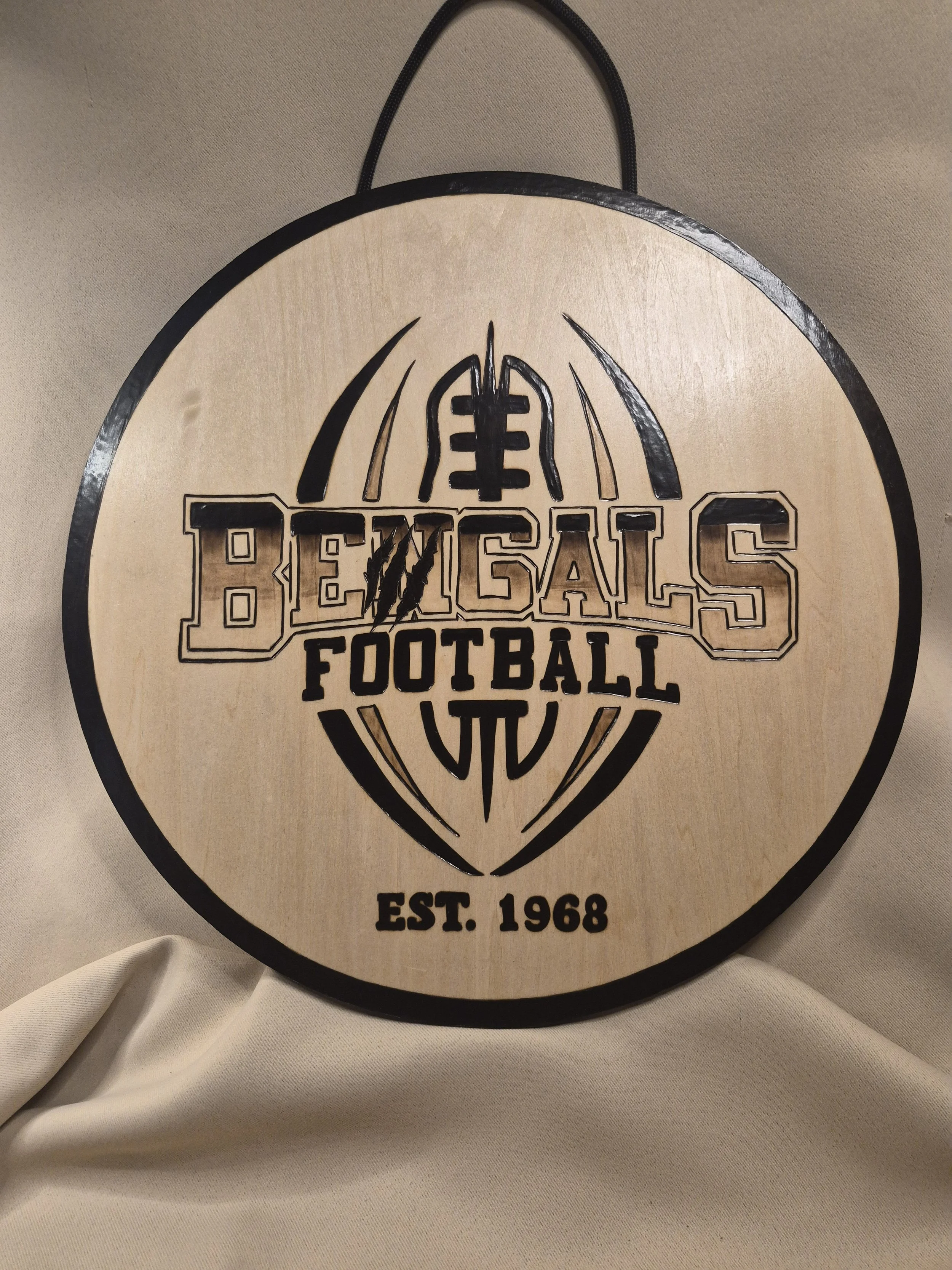 Cincinnati Bengals Handmade Wood-Burned Sign - Custom Wood-Burned Home and Business Signs & Monograms Crafted to Stand Out__