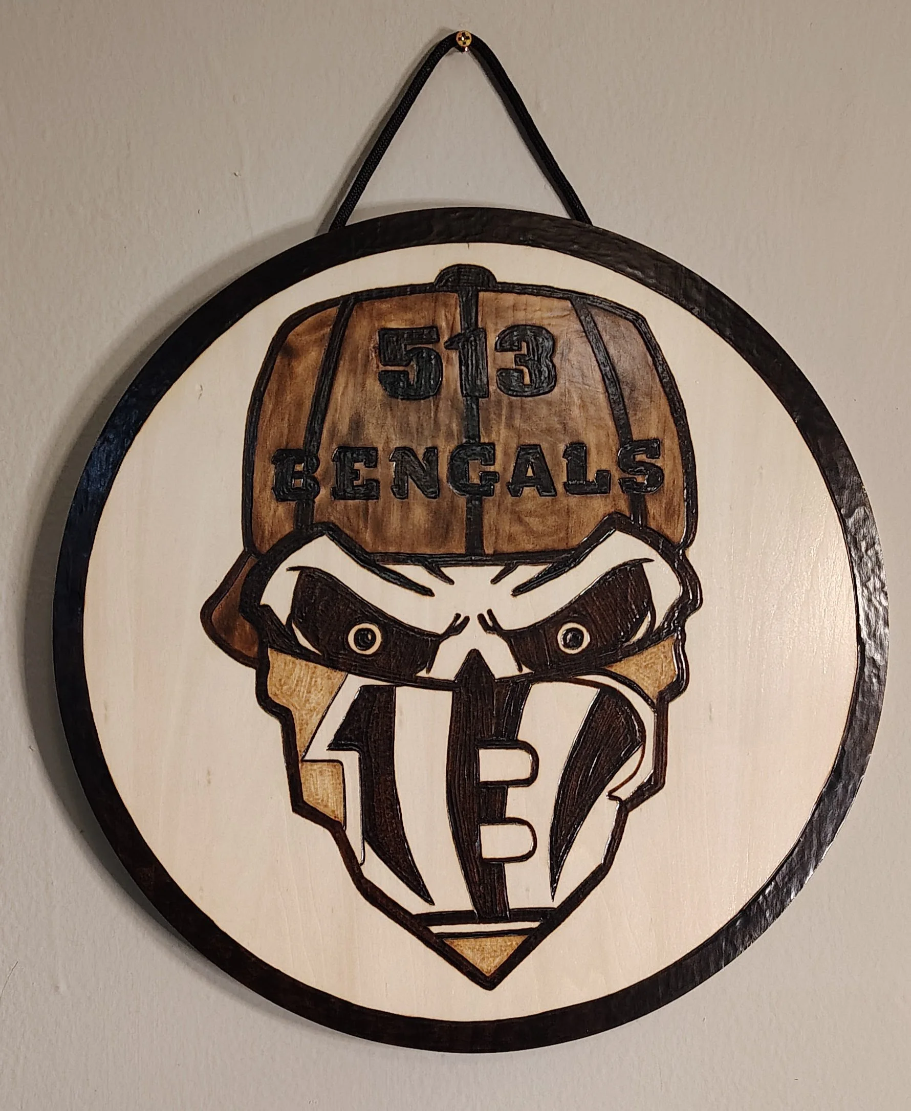 Bengals Skull Burnt Wood Sign