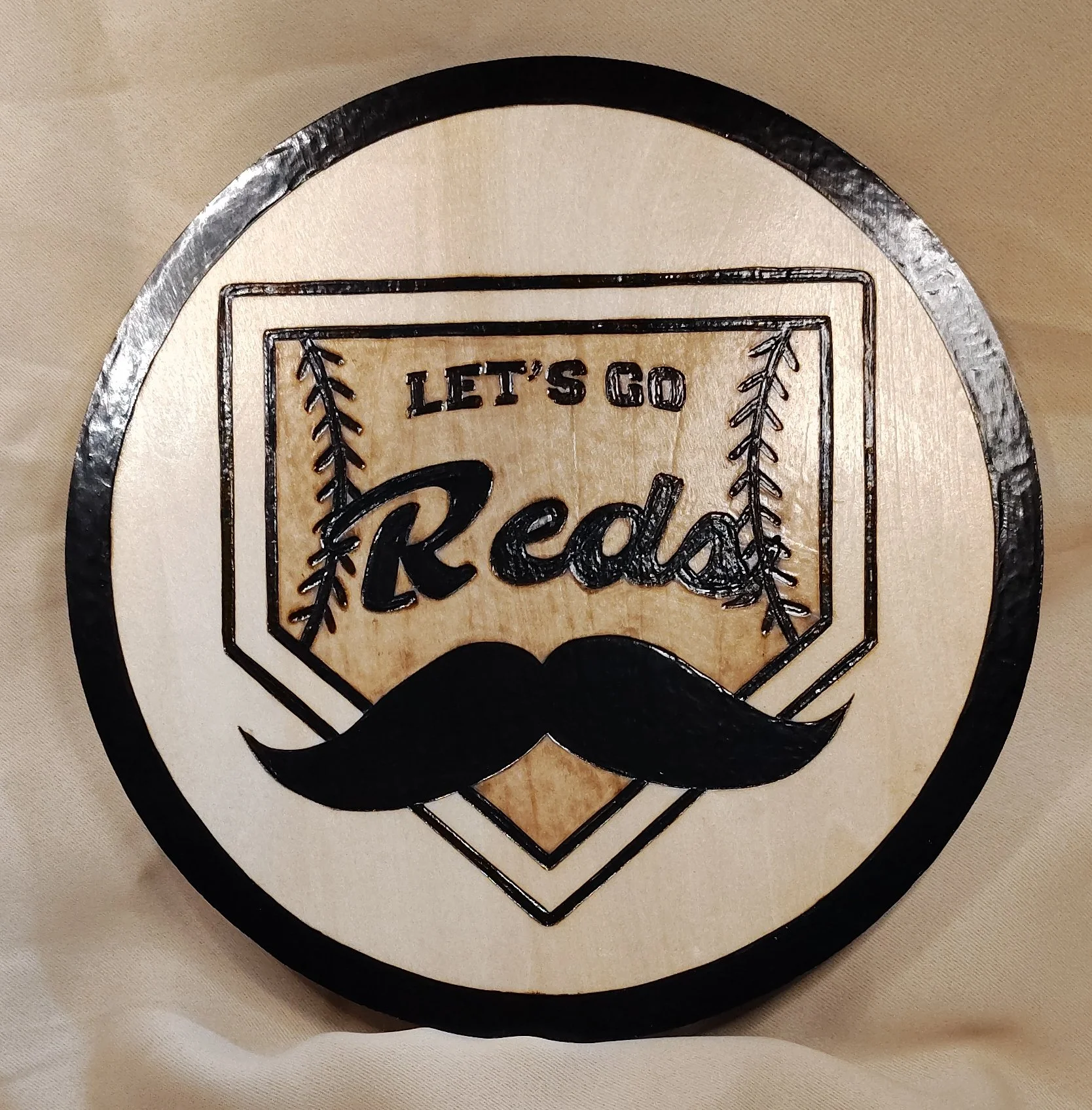 Let's Go Reds Handcrafted Wood-Burned Plaque - Custom Wood-Burned Home and Business Signs & Monograms Crafted to Stand Out__
