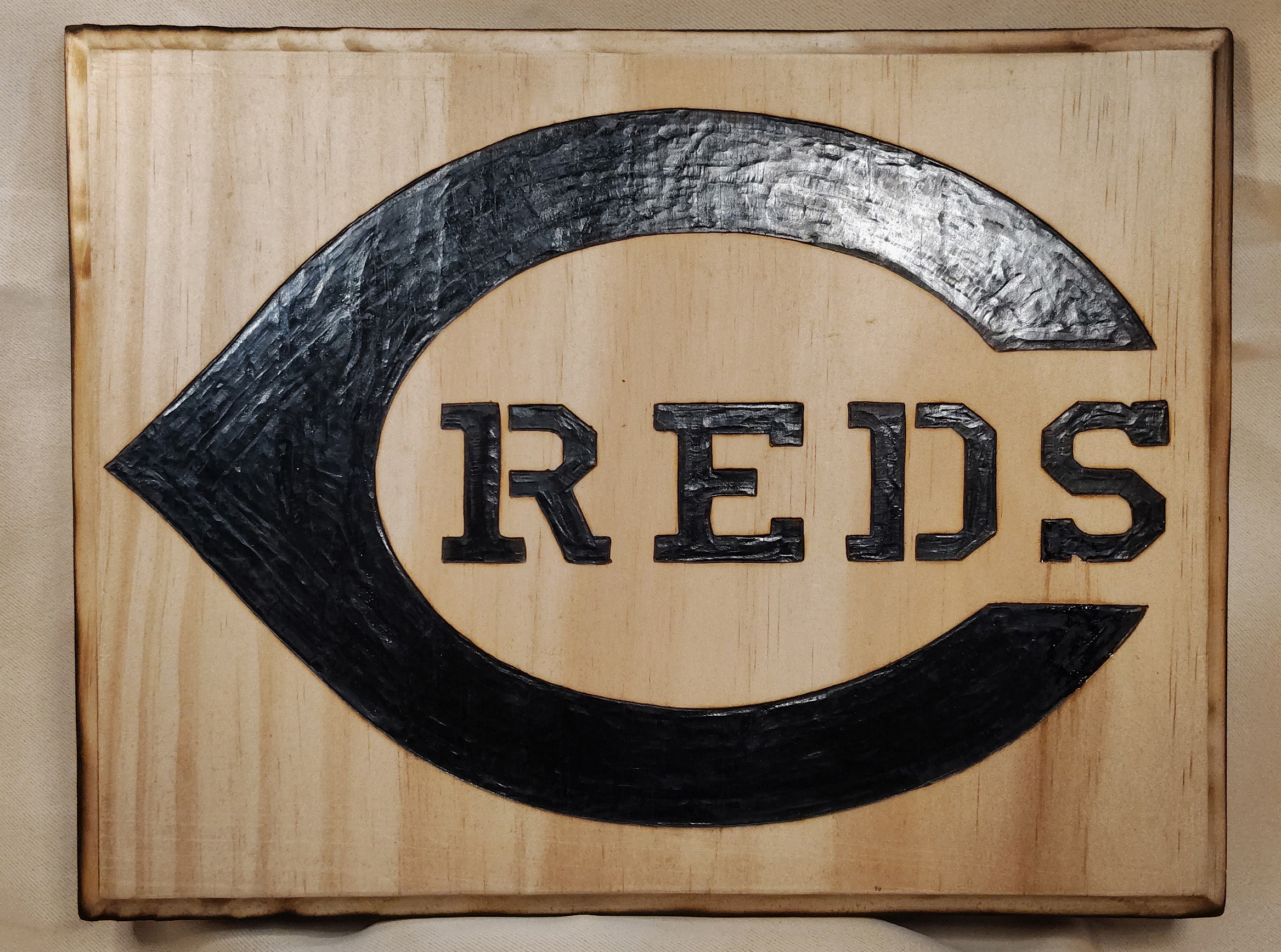 Cincinnati Reds Wood-Burned Plaque